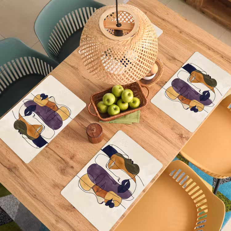 Abstract - Overlappende gezichten - Paars - Donkergroen Placemat vinyl groot -zzsfeer5_Kitchenyeah-website