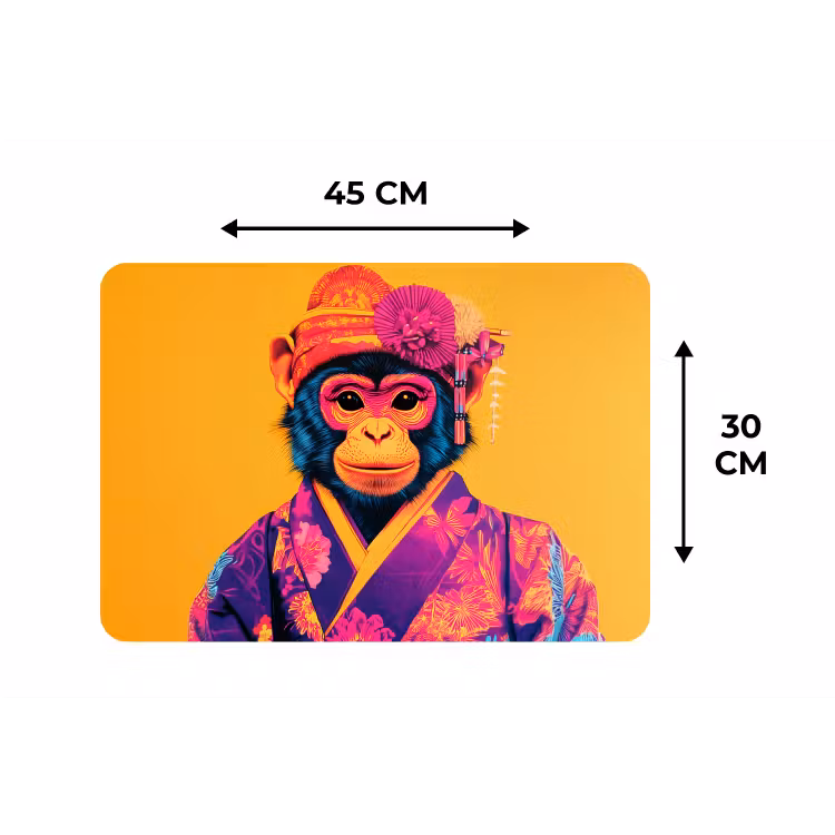 Aap - Kimono - Bloemen - Hoofdtooi Placemat vinyl groot -specs