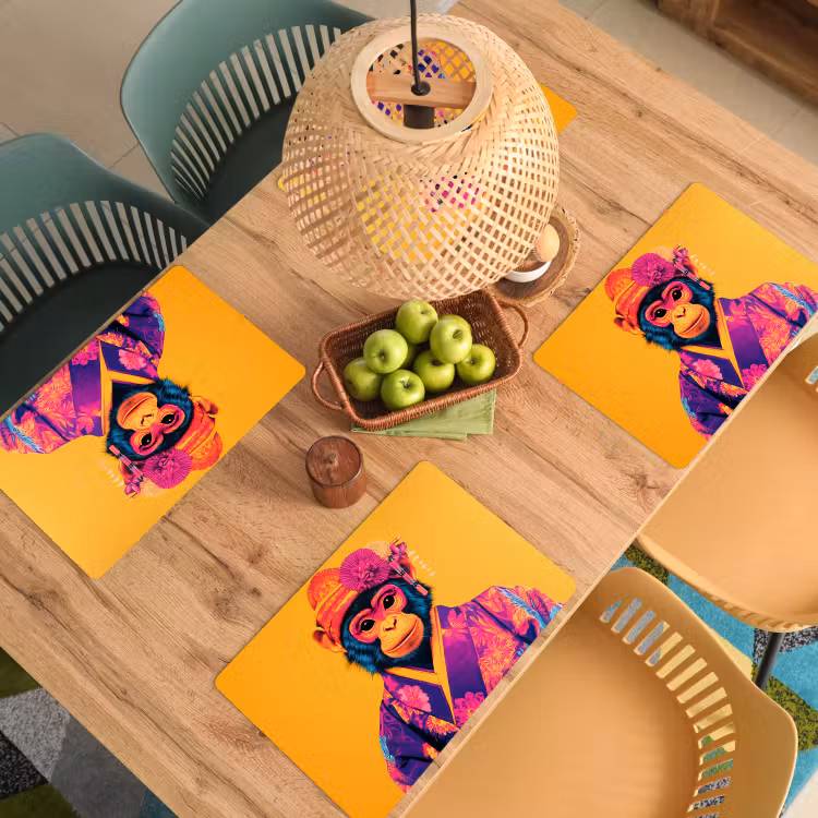 Aap - Kimono - Bloemen - Hoofdtooi Placemat vinyl groot -zzsfeer5_Kitchenyeah-website