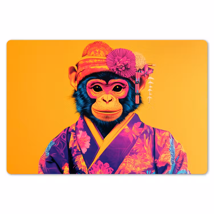 Aap - Kimono - Bloemen - Hoofdtooi Placemat vinyl groot -zzsfeer1_Kitchenyeah-website