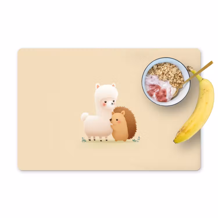 Alpaca - Egel - Bruin - Knuffelen Placemat vinyl groot -zzzproduct_Kitchenyeah-website