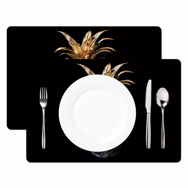 Ananas - Bloemen patroon - Goud - Delftsblauw Placemat vinyl groot -zzsfeer2_Kitchenyeah-website