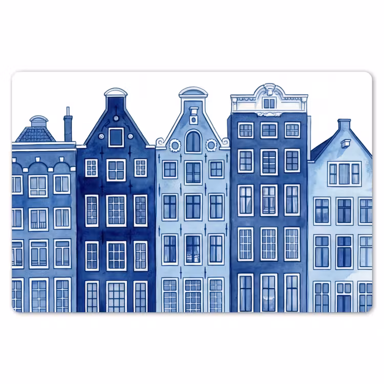 Aquarel - Grachtenpanden - Delfts - Blauw Placemat vinyl groot -zzsfeer1_Kitchenyeah-website