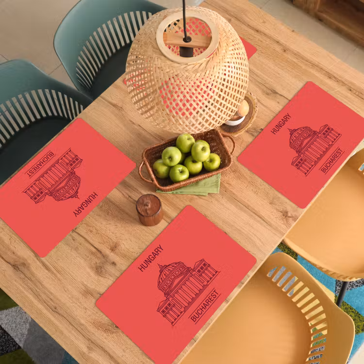 Architectuur - Boekarest - Stedelijk - Lijntekening - Rood Placemat vinyl groot -zzsfeer5_Kitchenyeah-website