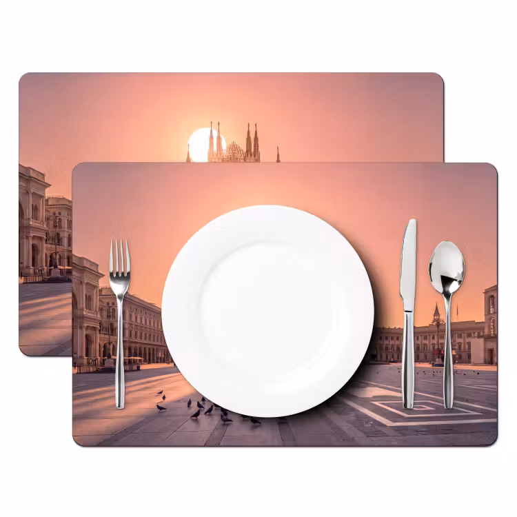 Architectuur - Milaan - Plein - Zonsopgang - Oranje Placemat vinyl groot -zzsfeer2_Kitchenyeah-website