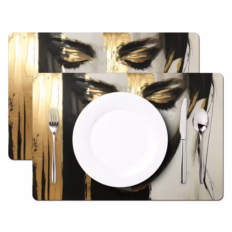 Ogen - Gezicht - Goud - Strepen Placemat vinyl groot -zzsfeer2_Kitchenyeah-website