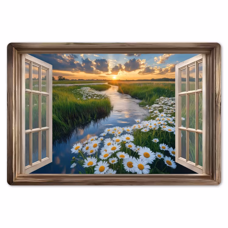 Doorkijk - Landschap - Raam - Water - Zonsondergang Placemat vinyl groot -zzsfeer1_Kitchenyeah-website