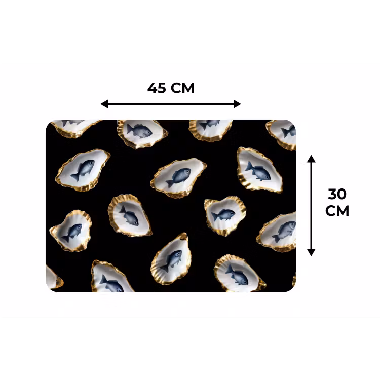 Oesters - Vissen - Blauw - Goud Placemat vinyl groot -specs
