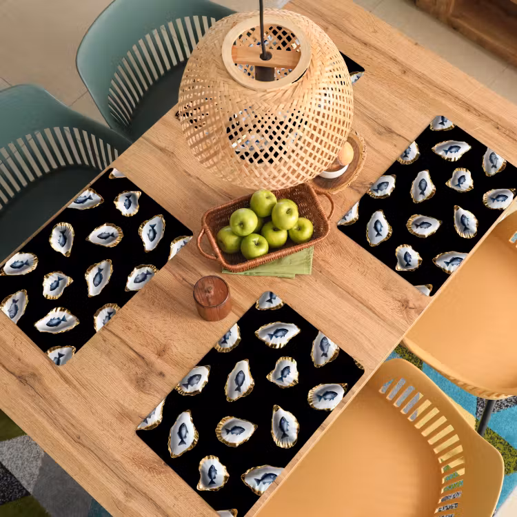 Oesters - Vissen - Blauw - Goud Placemat vinyl groot -zzsfeer5_Kitchenyeah-website