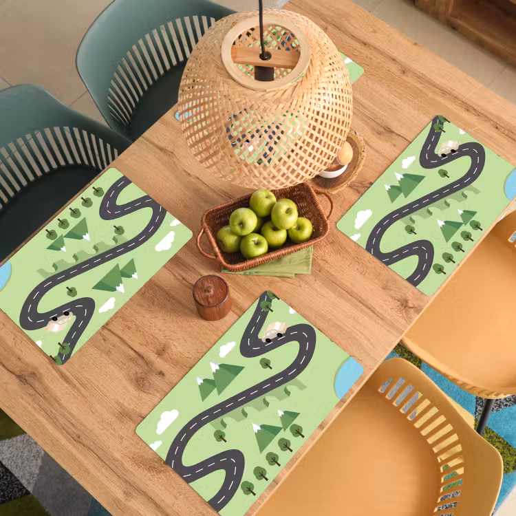 Auto - Bergweg - Natuur - Illustratie Placemat vinyl groot -zzsfeer5_Kitchenyeah-website