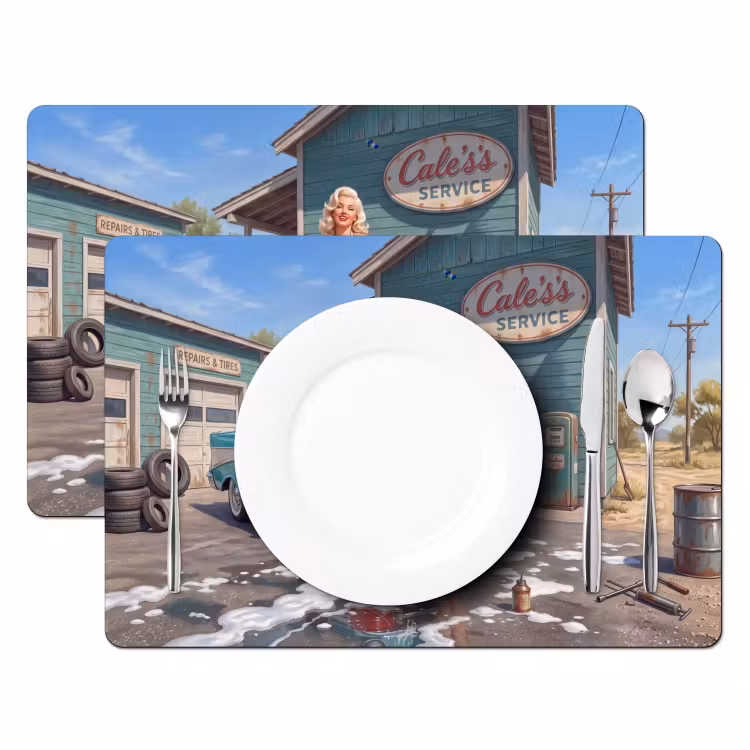 Auto - Vrouw - Groen Placemat vinyl groot -zzsfeer2_Kitchenyeah-website