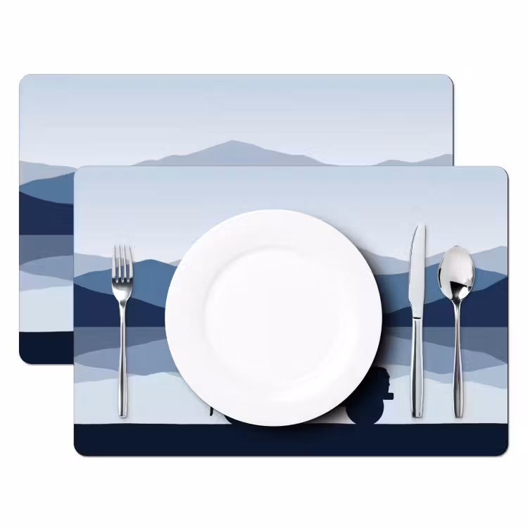 Auto - Meer - Bergen - Blauw Placemat vinyl groot -zzsfeer2_Kitchenyeah-website