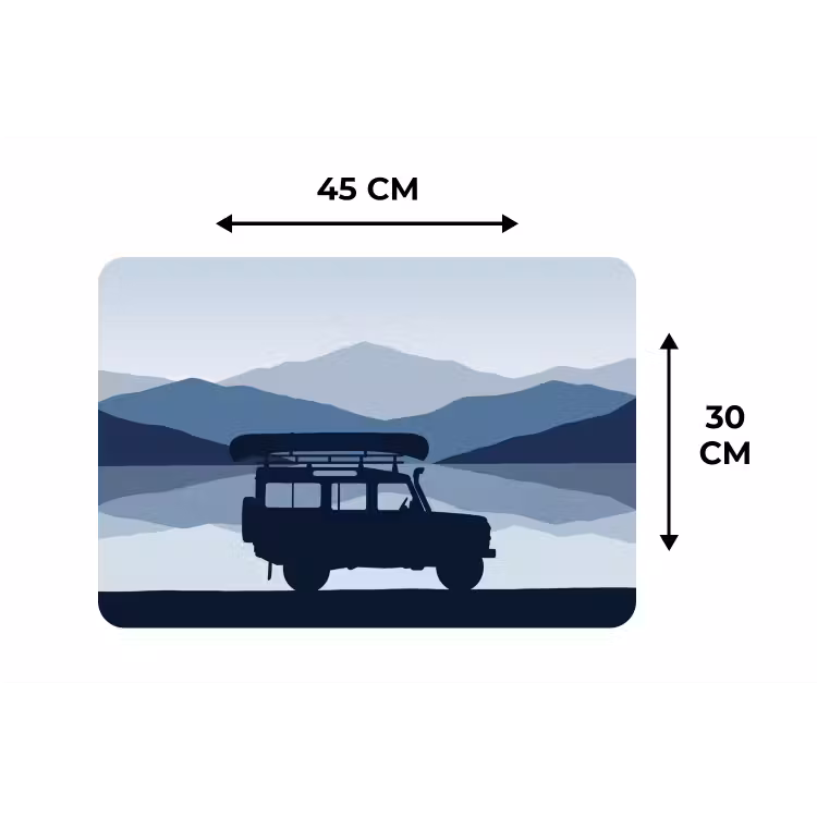 Auto - Meer - Bergen - Blauw Placemat vinyl groot -specs