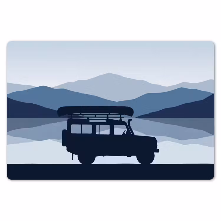 Auto - Meer - Bergen - Blauw Placemat vinyl groot -zzsfeer1_Kitchenyeah-website