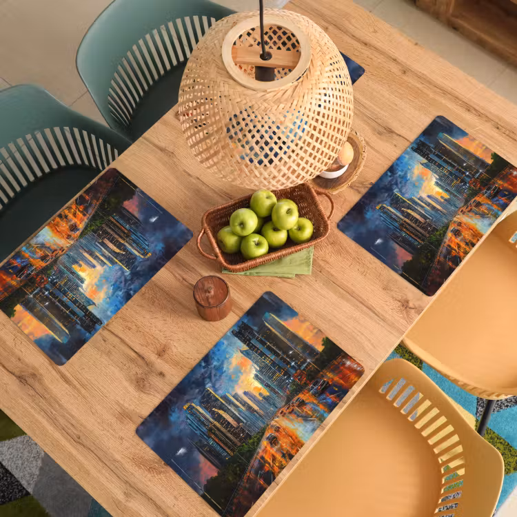 Auto - Skyline - Zon - Blauw Placemat vinyl groot -zzsfeer5_Kitchenyeah-website