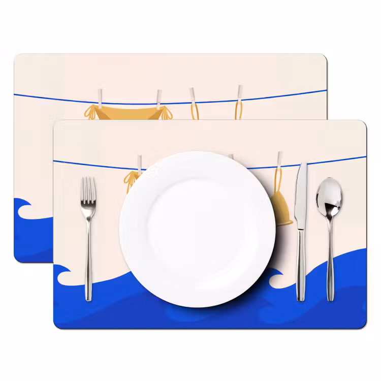 Zwemkleding - Zee - Zomer - Illustratie - Geel Placemat vinyl groot -zzsfeer2_Kitchenyeah-website