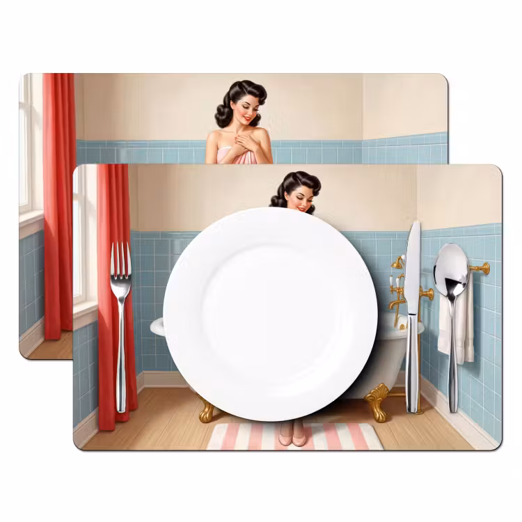 Badkamer - Vrouw - Roze Placemat vinyl groot -zzsfeer2_Kitchenyeah-website