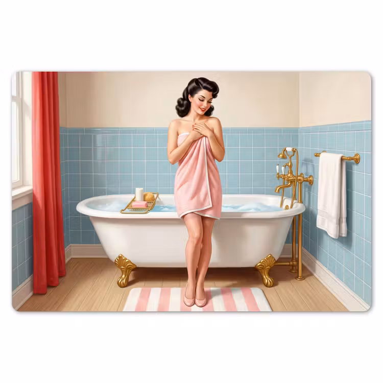 Badkamer - Vrouw - Roze Placemat vinyl groot -zzsfeer1_Kitchenyeah-website