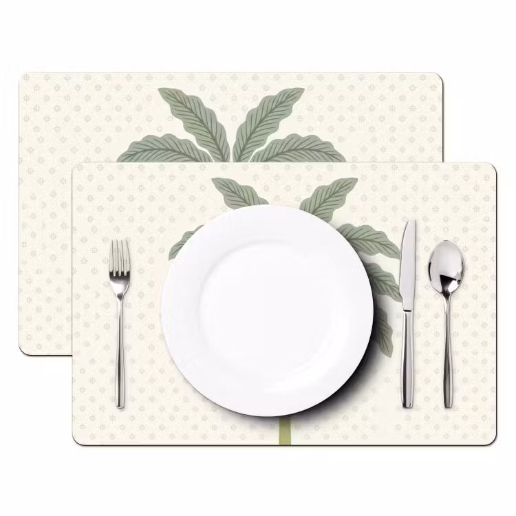 Boom - Bladeren - Groen - Decoratief - Beige Placemat vinyl groot -zzsfeer2_Kitchenyeah-website