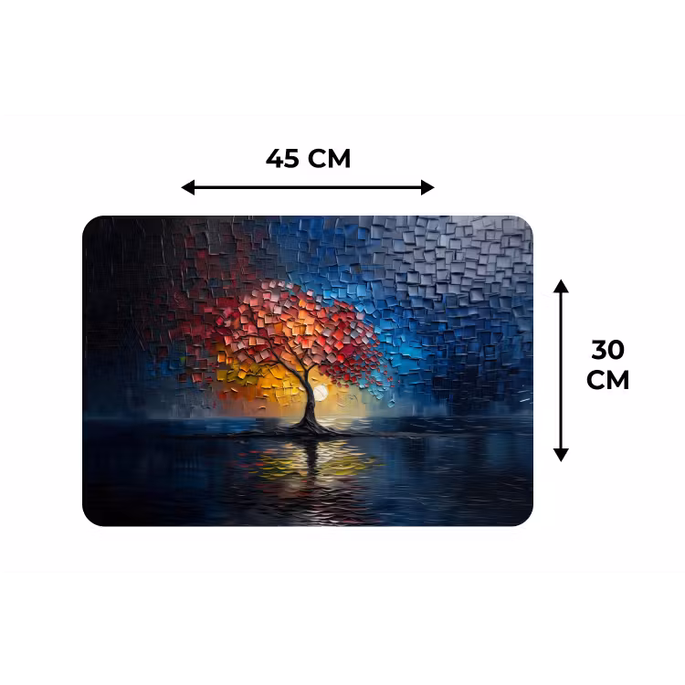 Boom - Blauw - Bladeren - Vakken Placemat vinyl groot -specs