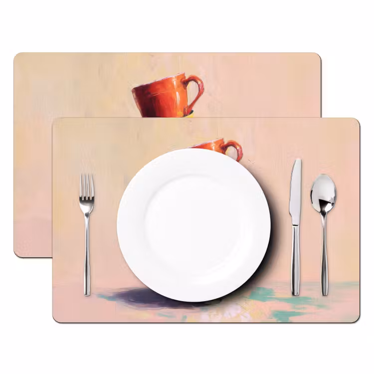 Mokken - Gestapeld - Keramiek - Kleurrijk Placemat vinyl groot -zzsfeer2_Kitchenyeah-website