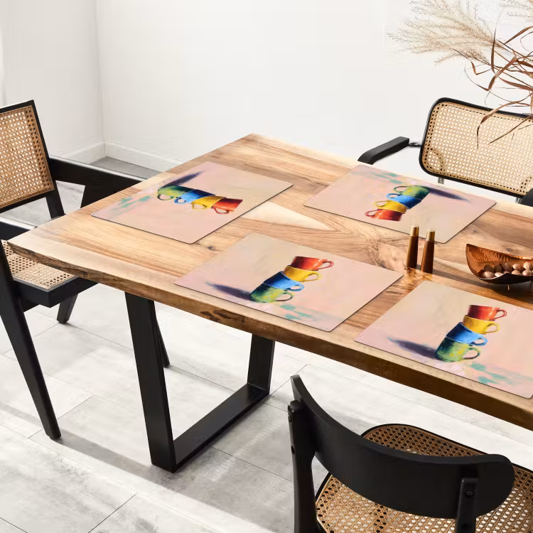Mokken - Gestapeld - Keramiek - Kleurrijk Placemat vinyl groot -zzsfeer4_Kitchenyeah-website