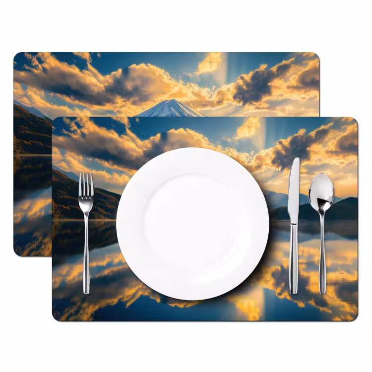 Berg - Rivier - Zonsondergang Placemat vinyl groot -zzsfeer2_Kitchenyeah-website