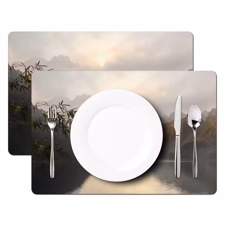 Bergen - Water - Mist - Natuur - Landschap Placemat vinyl groot -zzsfeer2_Kitchenyeah-website