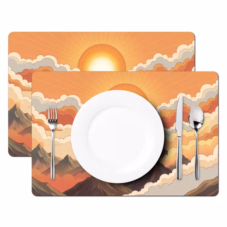 Bergen - Wolken - Natuur - Zonsopgang - Oranje Placemat vinyl groot -zzsfeer2_Kitchenyeah-website