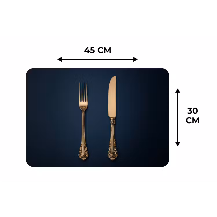 Bestek - Donkerblauw - Goud Placemat vinyl groot -specs