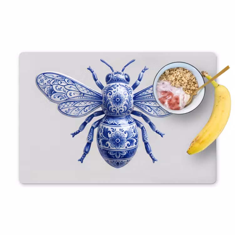 Bij - Modern - Delfts - Blauw Placemat vinyl groot -zzzproduct_Kitchenyeah-website