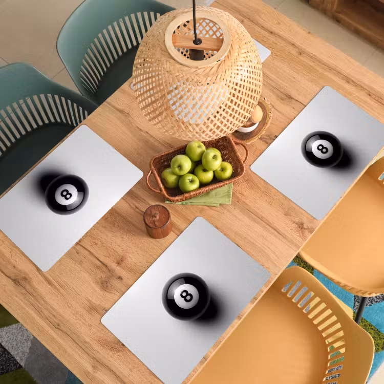 Biljartbal - Getal - Acht - Wit Placemat vinyl groot -zzsfeer5_Kitchenyeah-website