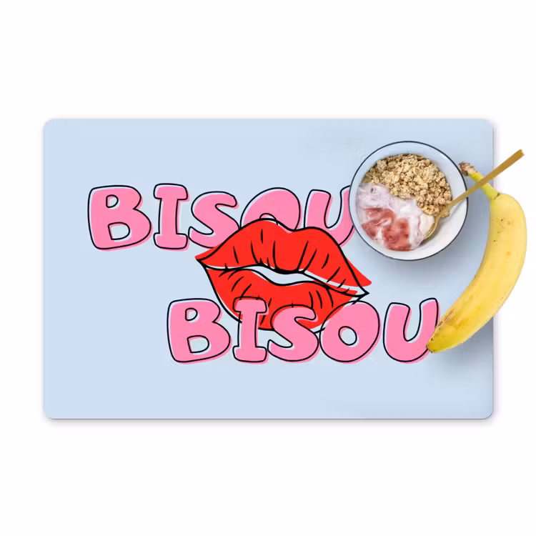 Bisou - Blauw - Roze - Lippen Placemat vinyl groot -zzzproduct_Kitchenyeah-website