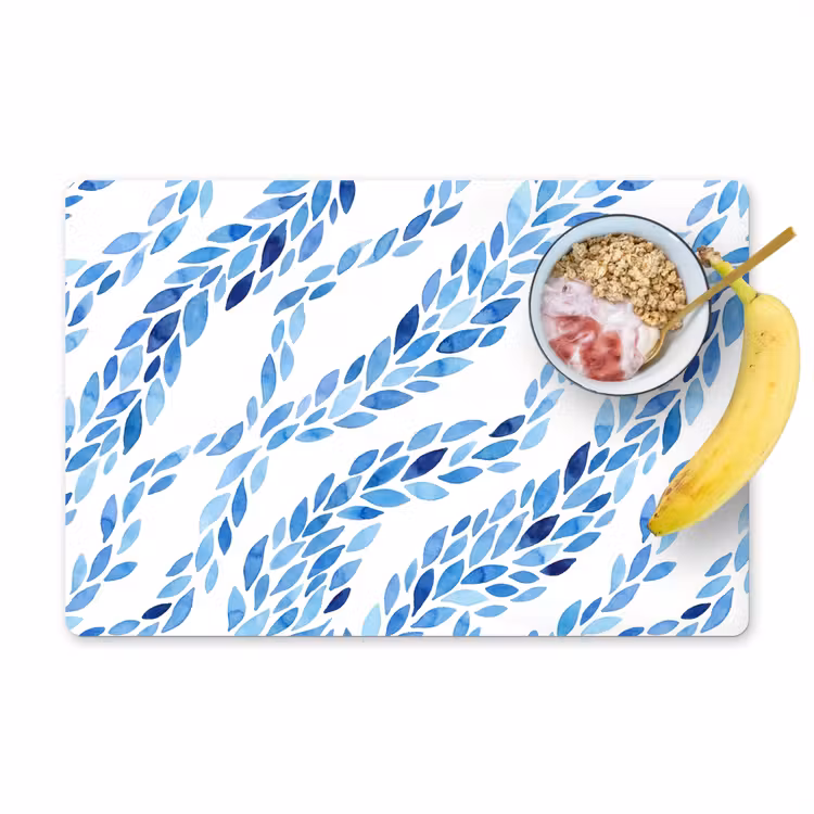 Bladeren - Aquarel - Patroon - Modern - Blauw Placemat vinyl groot -zzzproduct_Kitchenyeah-website