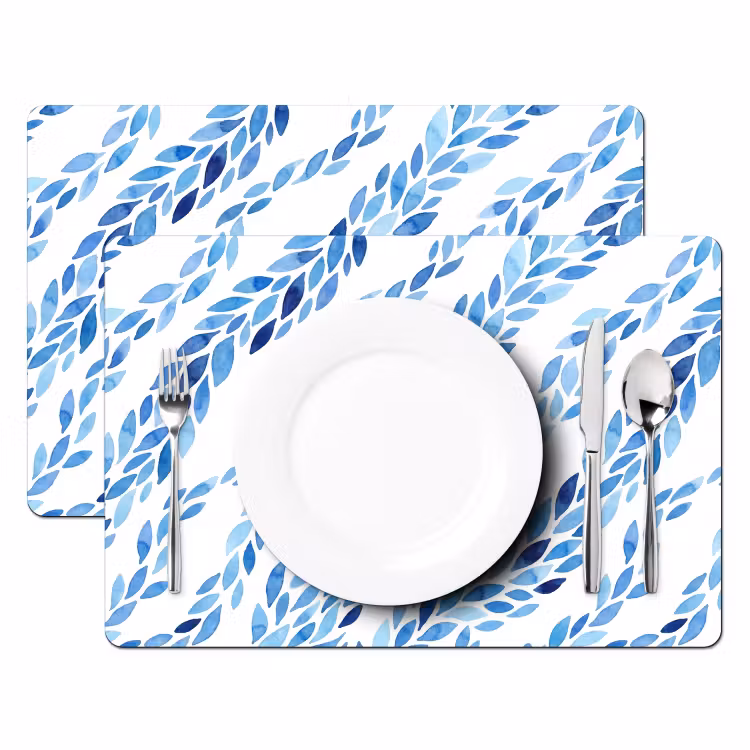 Bladeren - Aquarel - Patroon - Modern - Blauw Placemat vinyl groot -zzsfeer2_Kitchenyeah-website