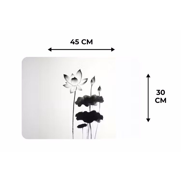 Bladeren - Zwart - Lotusbloem - Minimalitisch Placemat vinyl groot -specs