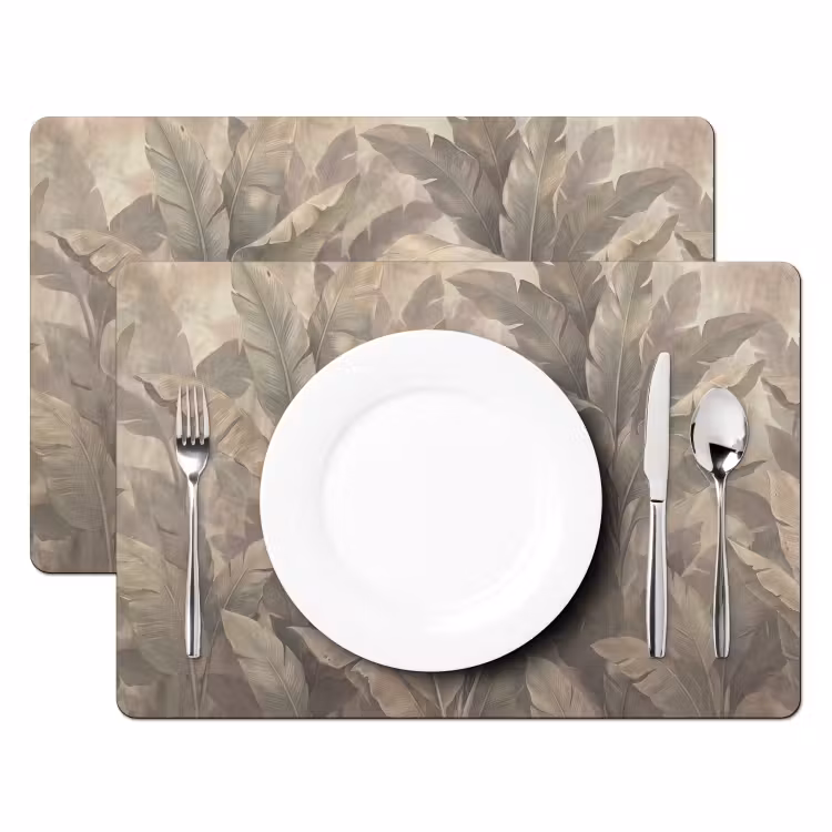 Bladeren - Tropisch - Natuur - Modern - Beige Placemat vinyl groot -zzsfeer2_Kitchenyeah-website