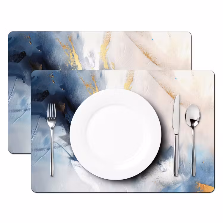Blauw - Modern - Marmer - Abstract - Goud Placemat vinyl groot -zzsfeer2_Kitchenyeah-website