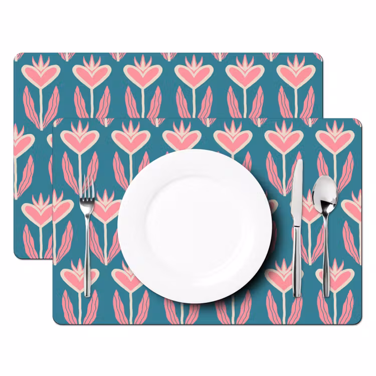 Blauw - Retro - Patroon - Hartjes Placemat vinyl groot 368 -zzsfeer2_Kitchenyeah-website