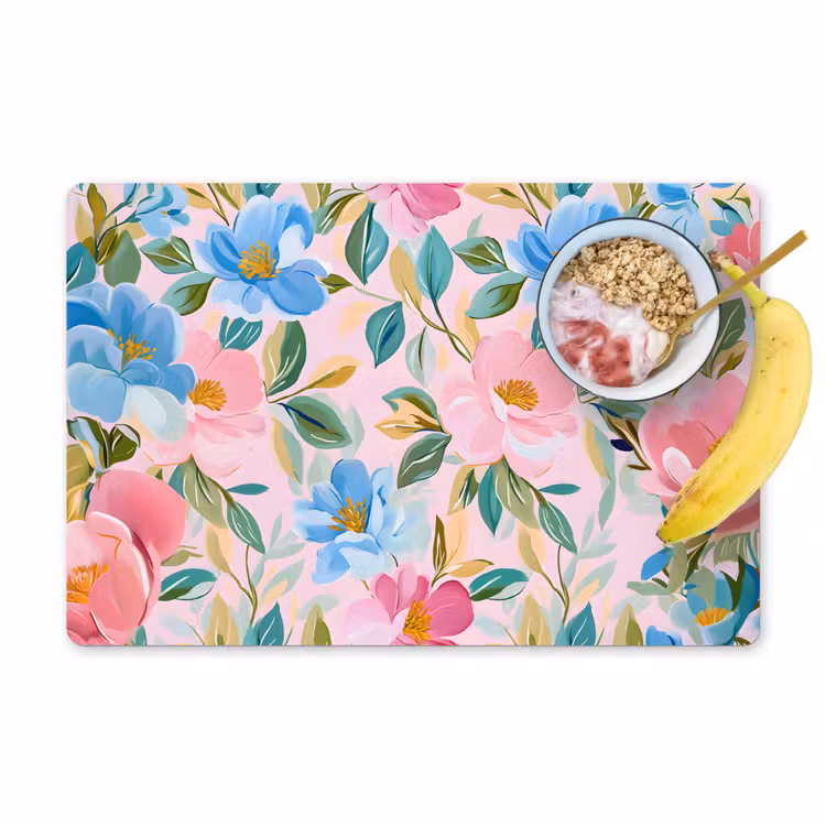 Blauw - Roze - Bloemen Placemat vinyl groot -zzzproduct_Kitchenyeah-website