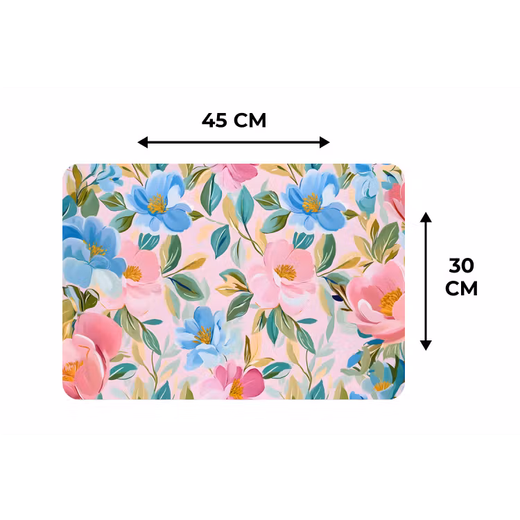 Blauw - Roze - Bloemen Placemat vinyl groot -specs