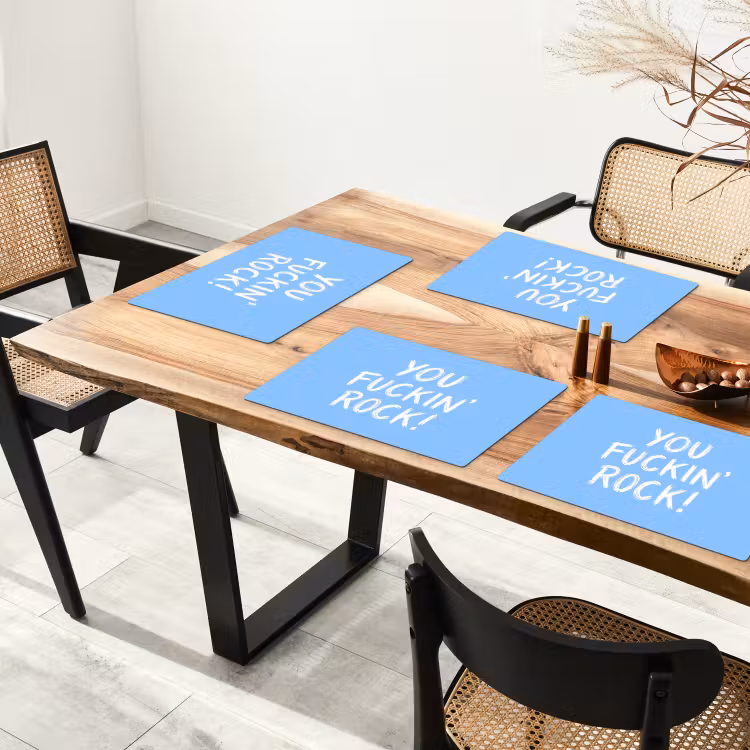 Blauw - Wit - You fuckin rock Placemat vinyl groot -zzsfeer4_Kitchenyeah-website