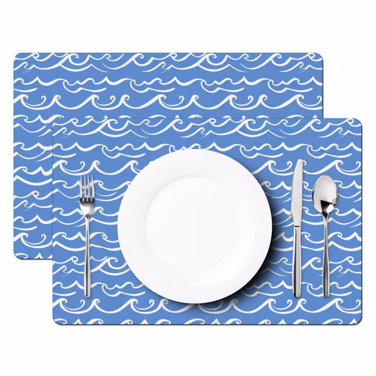 Blauw - Wit - Simpel - Getekend - Golven Placemat vinyl groot 368 -zzsfeer2_Kitchenyeah-website