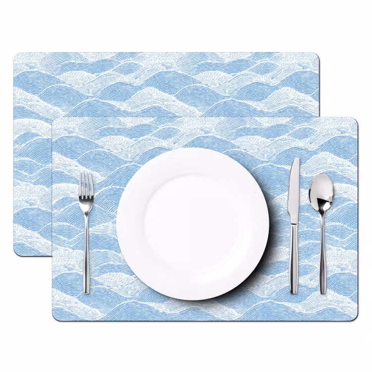 Blauw - Wit - Golven - Getekend Placemat vinyl groot 368 -zzsfeer2_Kitchenyeah-website
