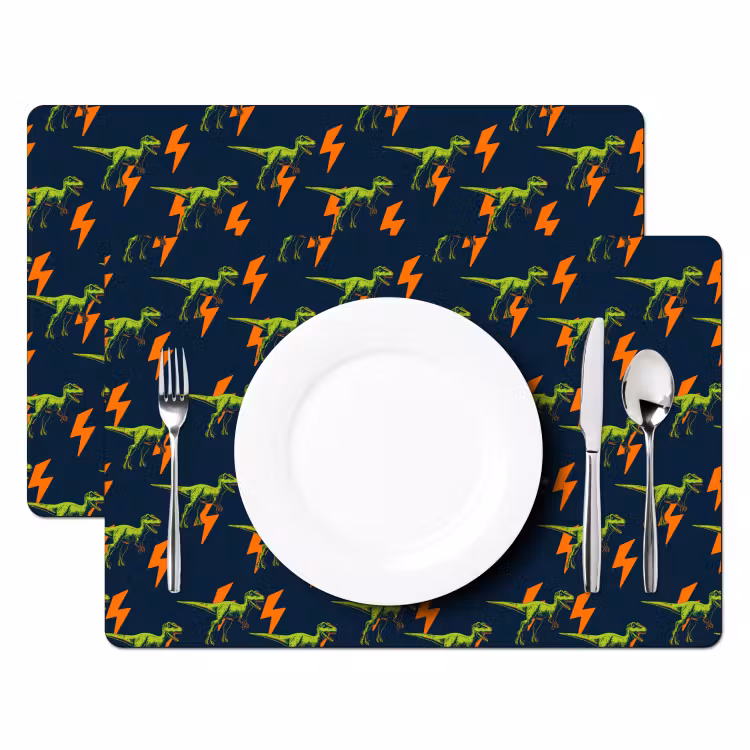 Bliksemschichten - Oranje - Dinosaurussen Placemat vinyl groot -zzsfeer2_Kitchenyeah-website