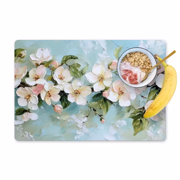 Bloesem - Bladeren - Lichtblauw Placemat vinyl groot -zzzproduct_Kitchenyeah-website