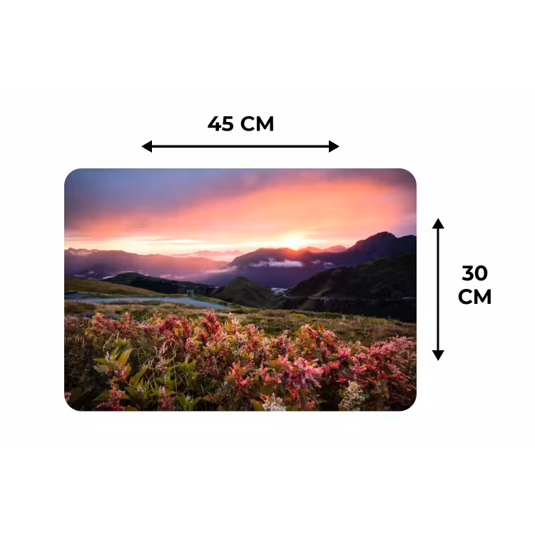Bloemen - Bergen - Landschap - Nacht - Lucht - Roze Placemat vinyl groot -specs