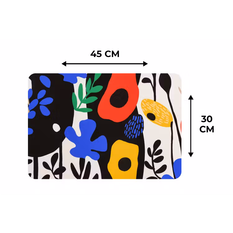Bloemen - Bladeren - Abstract - Zwart Placemat vinyl groot -specs