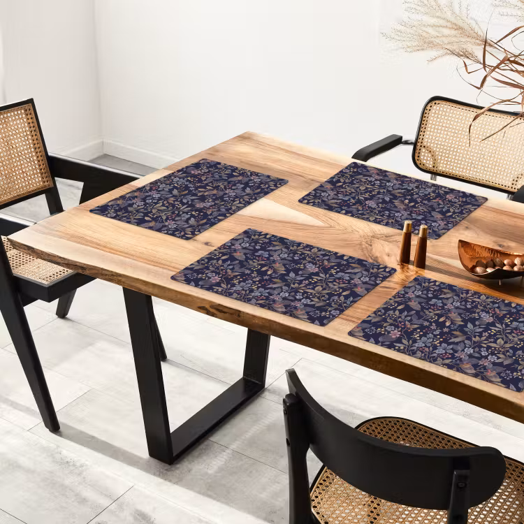 Bloemen - Bladeren - Patroon - Botanisch - Donkerblauw Placemat vinyl groot -zzsfeer4_Kitchenyeah-website