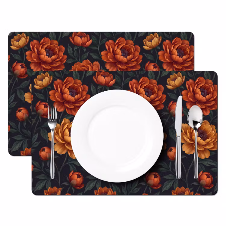 Bloemen - Bladeren - Natuur - Modern - Oranje Placemat vinyl groot -zzsfeer2_Kitchenyeah-website